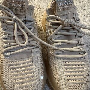 Steve Madden Beige Knit Sneakers with Rhinestones